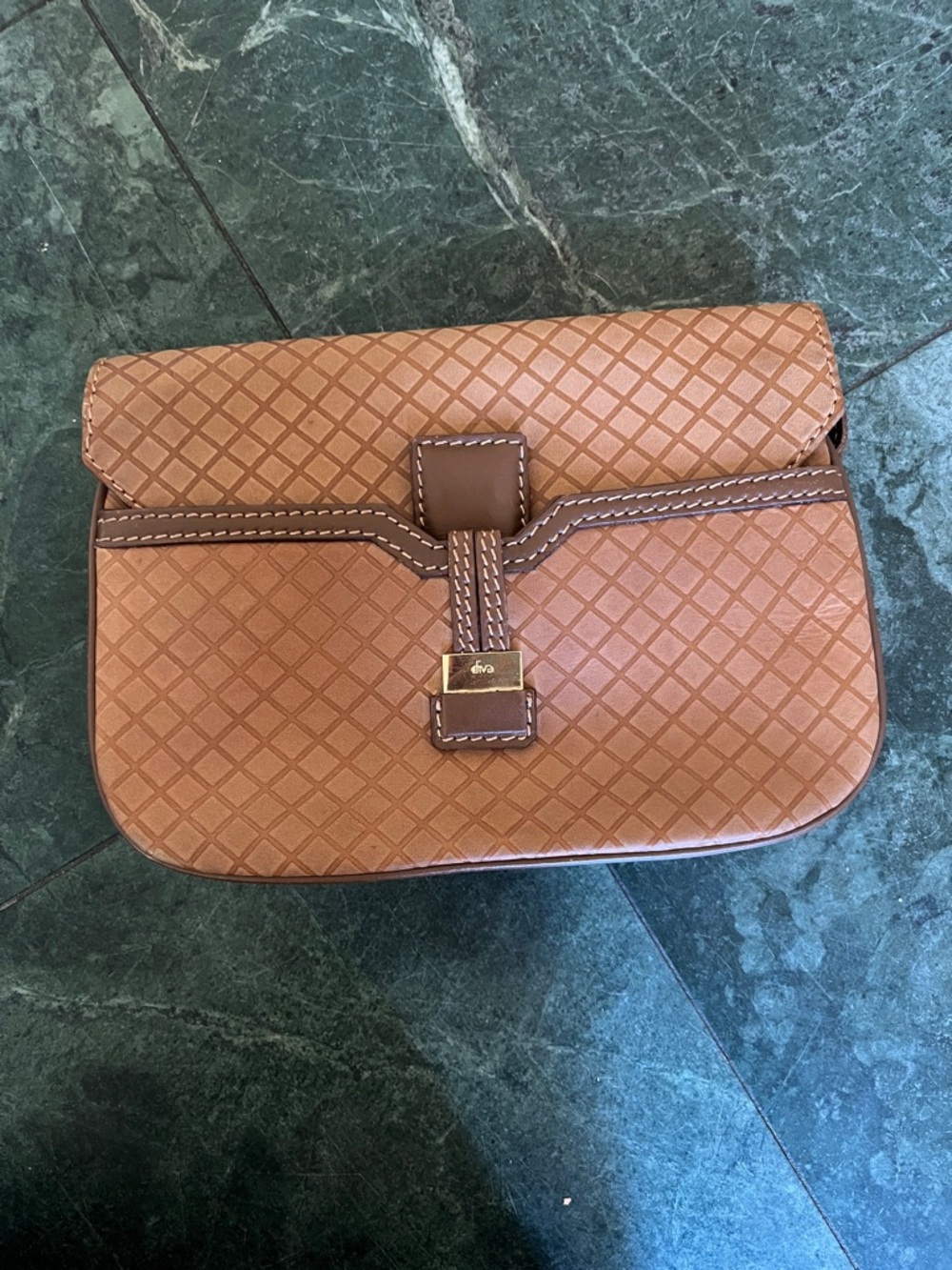 Diva Tan Quilted Clutch with Contrast Stitching